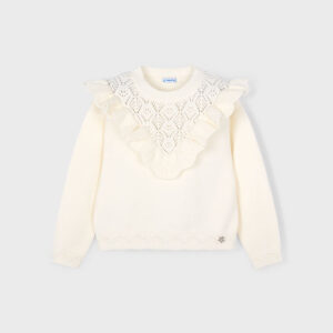 Ażurowy sweter dla dziewczynki kremowy – 3 (98cm)