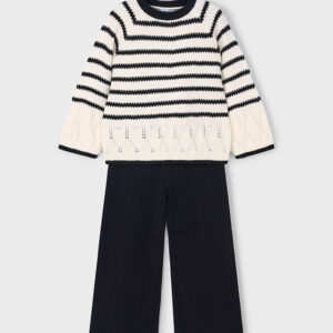 Komplet ze spodniami i swetrem w paski dla dziewczynki czarny – 3 (98cm)