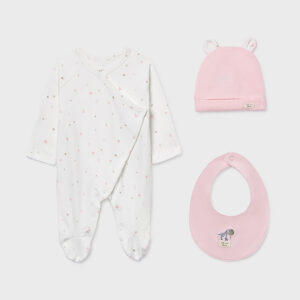 Pajacyk , czapka i śliniak dla niemowlęcia różowy