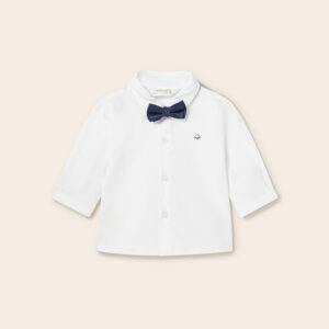 Koszula chłopięca długi rękaw biała z muchą – 2-4 M (65 cm)