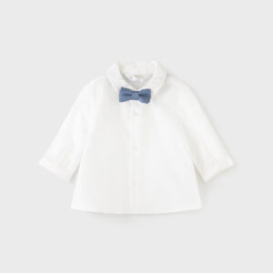 Koszula chłopięca długi rękaw kremowa z muchą – 4-6 M (70 cm)