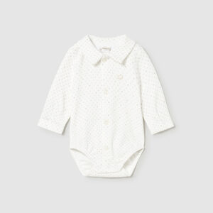 Koszulo-body chłopięce długi rękaw kremowe z nadrukiem – 2-4 M (65 cm)