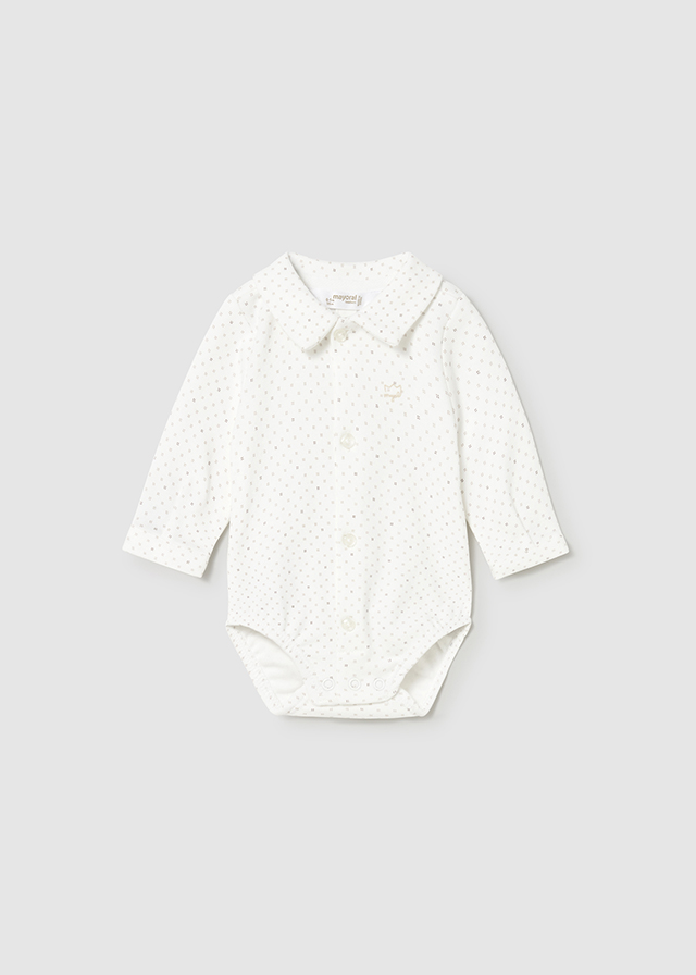 Koszulo-body chłopięce długi rękaw kremowe z nadrukiem – 2-4 M (65 cm)