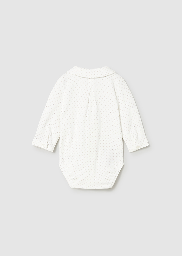 Koszulo-body chłopięce długi rękaw kremowe z nadrukiem – 2-4 M (65 cm)