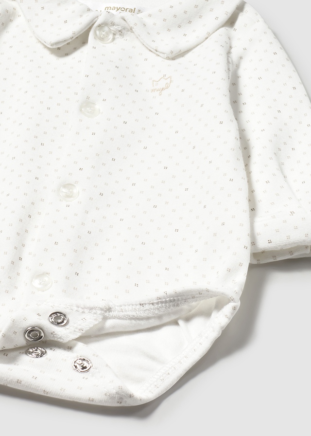 Koszulo-body chłopięce długi rękaw kremowe z nadrukiem – 2-4 M (65 cm)