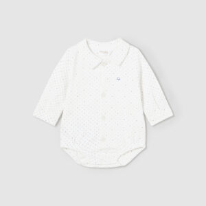 Koszulo-body chłopięce długi rękaw kremowe z nadrukiem – 2-4 M (65 cm)