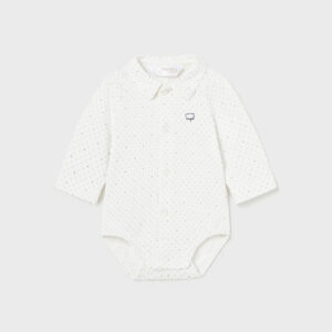 Koszulo-body chłopięce długi rękaw kremowe z nadrukiem – 2-4 M (65 cm)