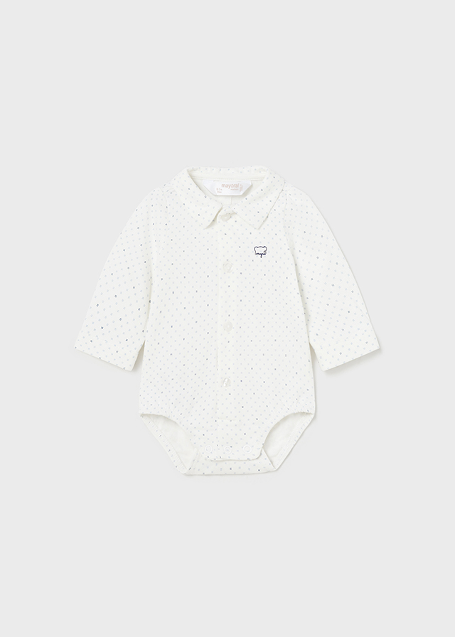 Koszulo-body chłopięce długi rękaw kremowe z nadrukiem – 2-4 M (65 cm)
