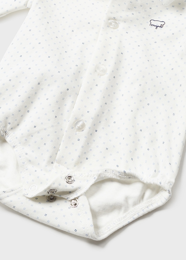 Koszulo-body chłopięce długi rękaw kremowe z nadrukiem – 2-4 M (65 cm)