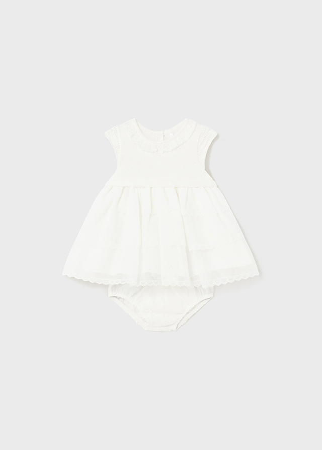 Sukienka dla dziewczynki łączona kremowa – 4-6 M (70 cm)
