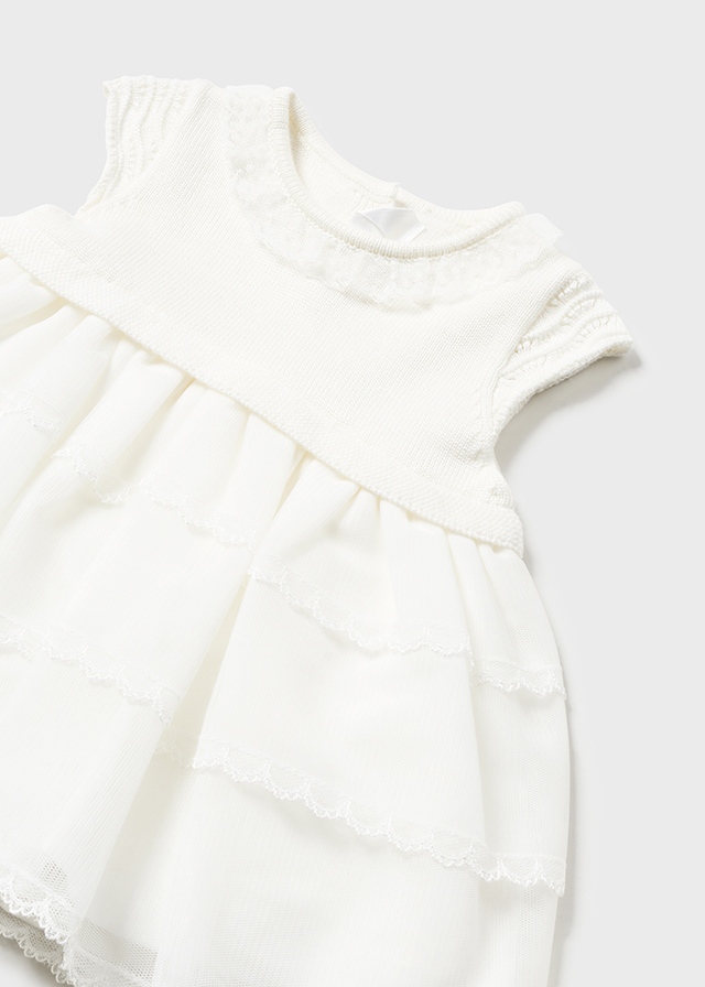 Sukienka dla dziewczynki łączona kremowa – 4-6 M (70 cm)