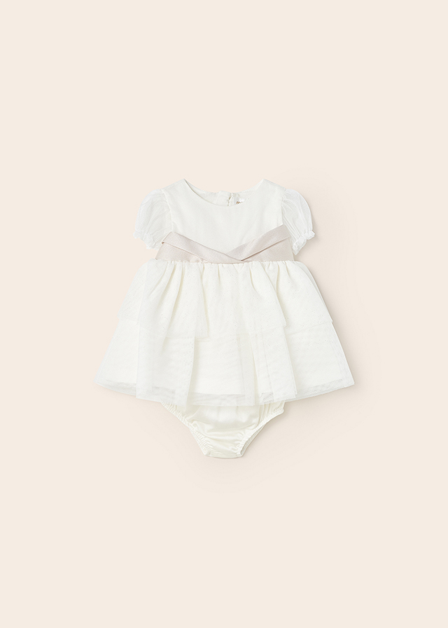 Sukienka dla dziewczynki tiulowa kremowa – 4-6 M (70 cm)